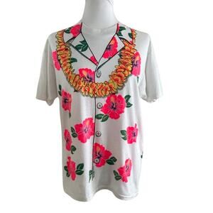 VTG 80'S Hanes Hawaiian Party Neon Hibiscus Flower Lei Tux T-Shirt l L